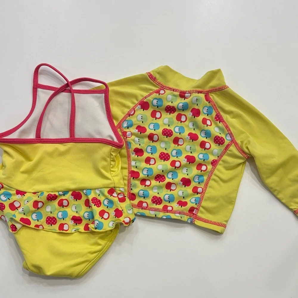 Bundle: Yellow Apple Print Baby Swim Set